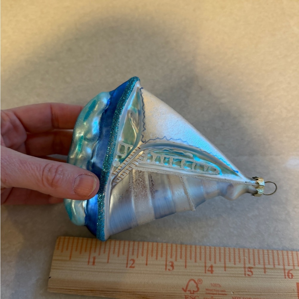 Blue and Silver Sailboat Blown Glass Ornament - Picture 3 of 4